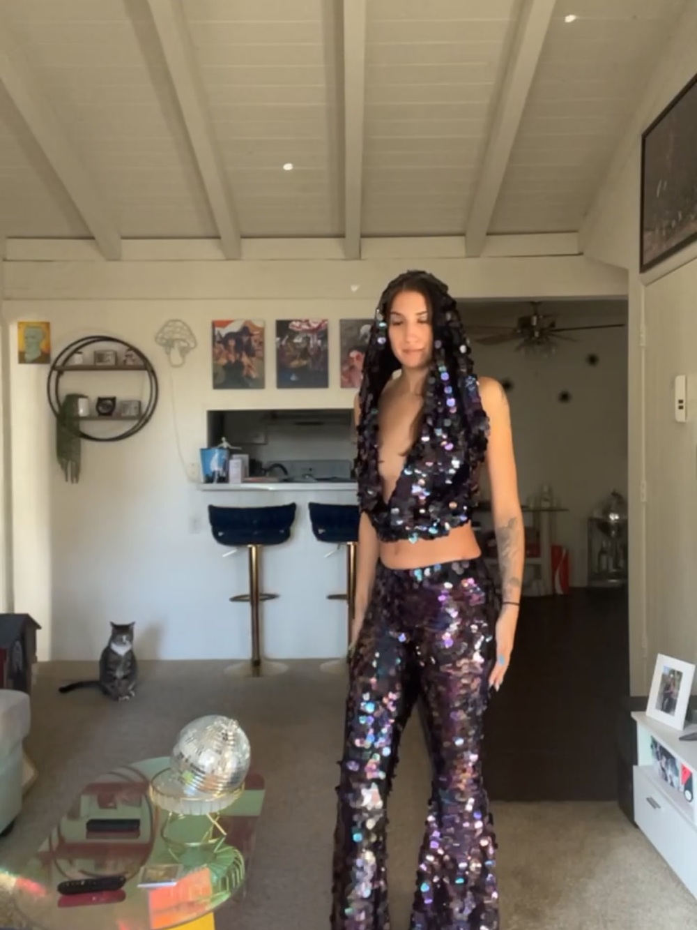 Sequin Embellished Hooded Scoop Top - Picture 5 of 5